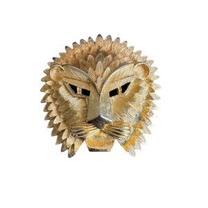 Vendome‎ Lion Head Brooch Gold Tone Vintage Zodiac Leo Sign Pin Vintage 60s